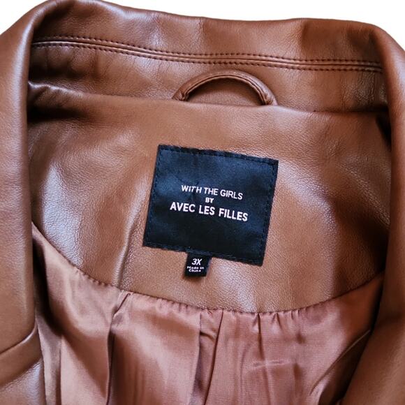 NWT Brown Vegan Leather Trench Coat With the Girls By Avec Les Filles Size 3X - Picture 7 of 15